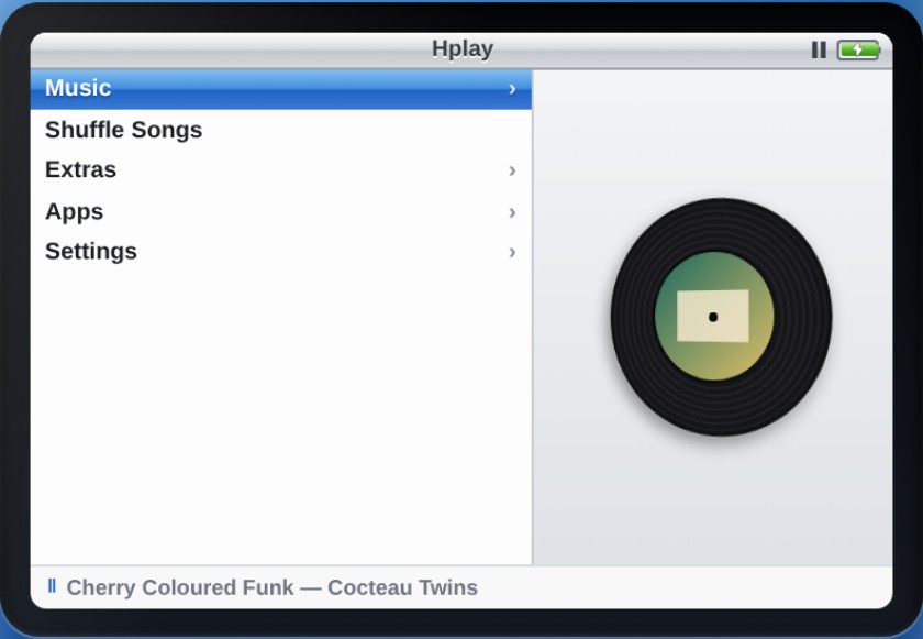 The main menu with a small spinning record in the right-hand pane.