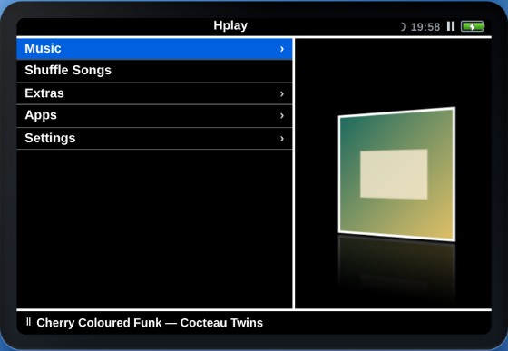 The menu in High Contrast mode, pure black and white with ruled rows.