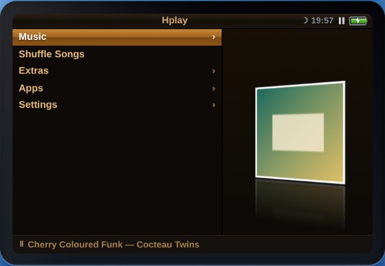 The menu in Night mode, warm amber text on a very dark brown screen.